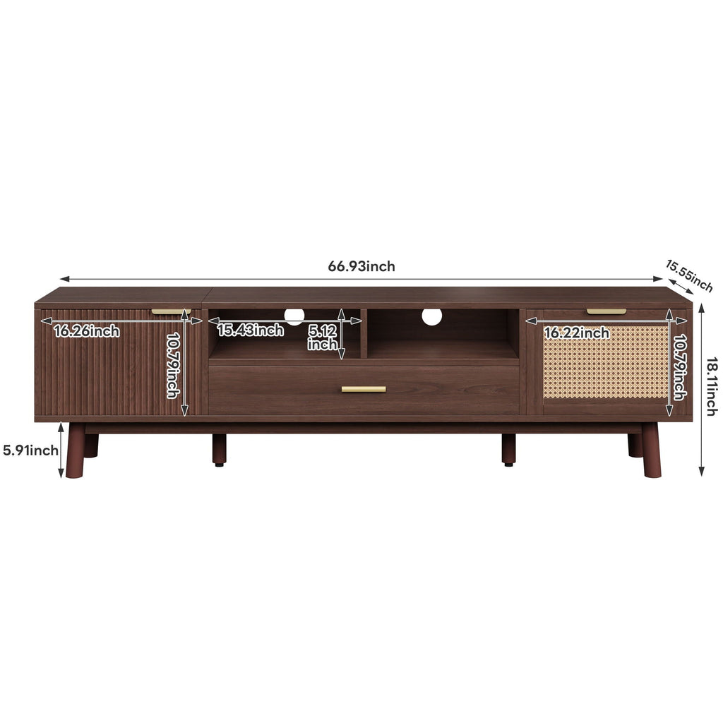 TV Stand for 75" TVs with Soft-Closing Doors - Dark Brown