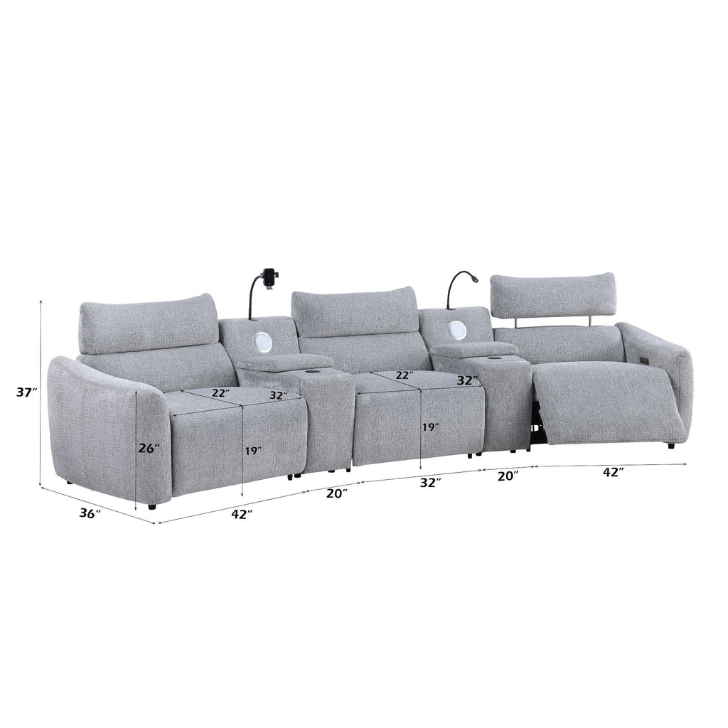 Modular Power Reclining Sectional Sofa with Console and Tech Features - Light Gray