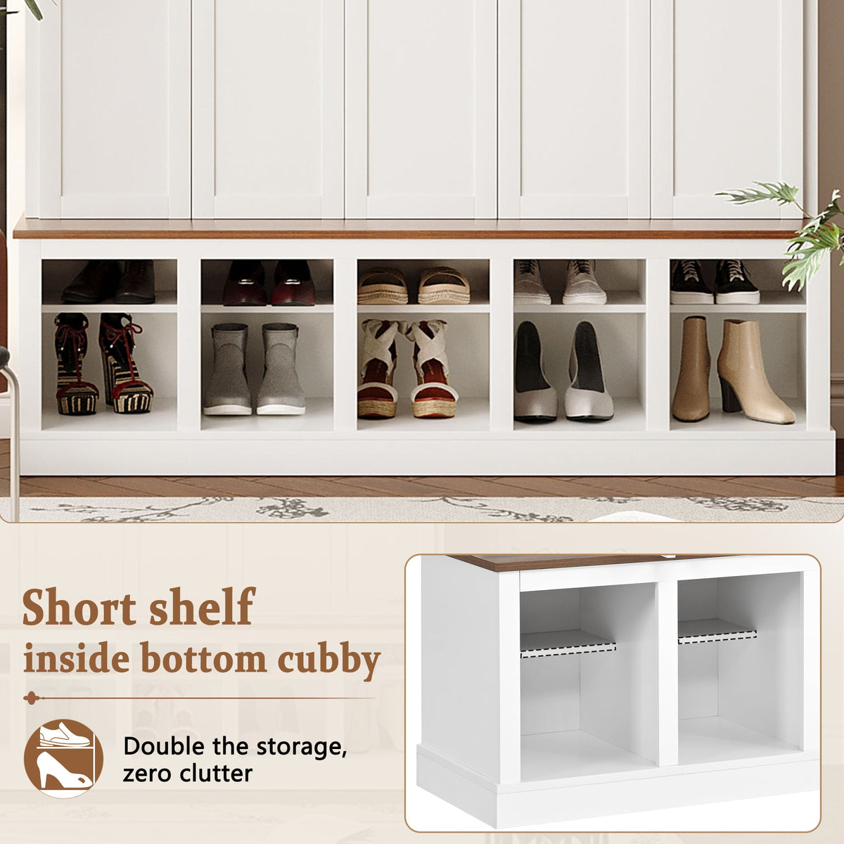 Farmhouse Entryway Storage Cabinet with Shoe Rack & Display Cubbies