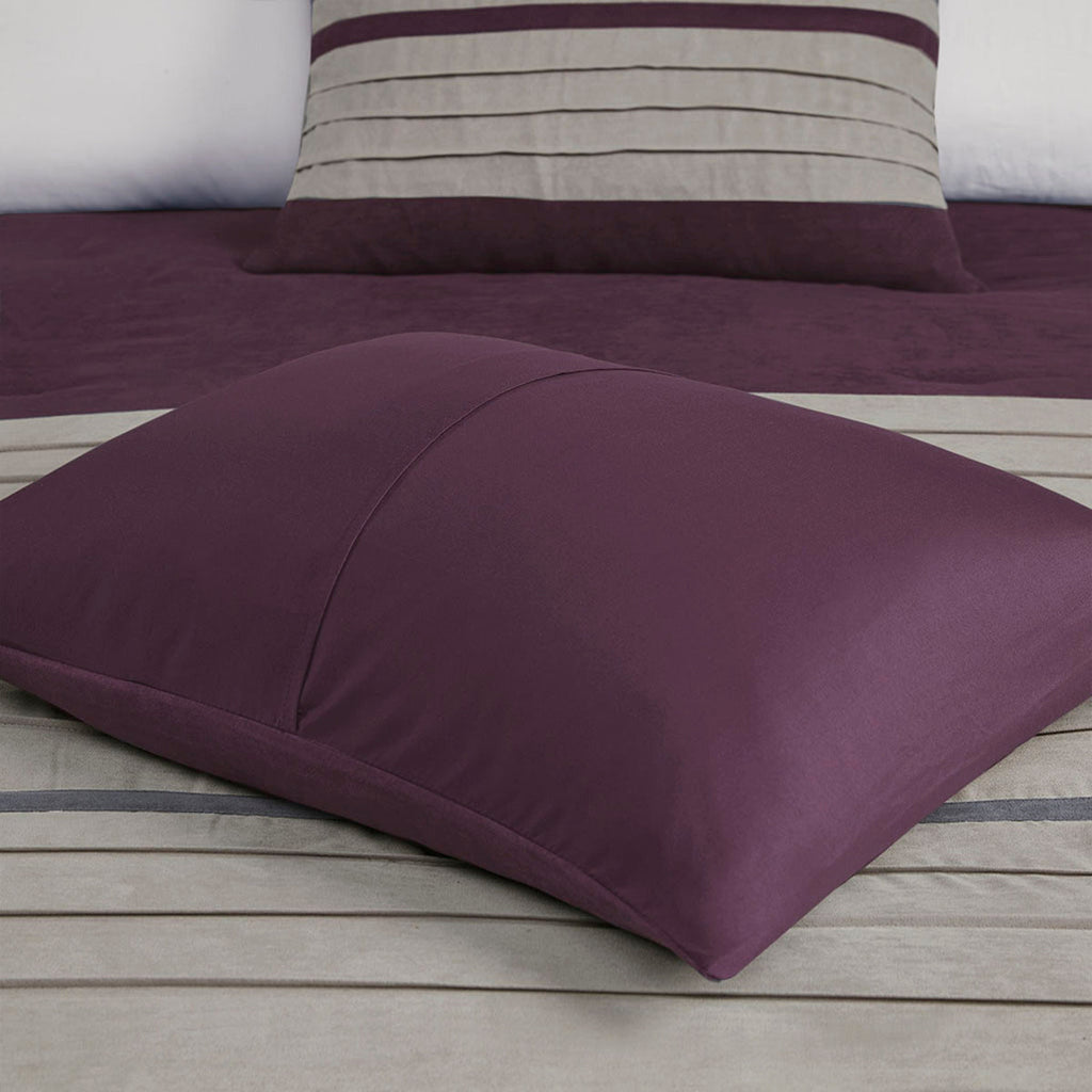 Faux Suede 7 Piece Queen Comforter Set with Embroidered Pillows - Purple