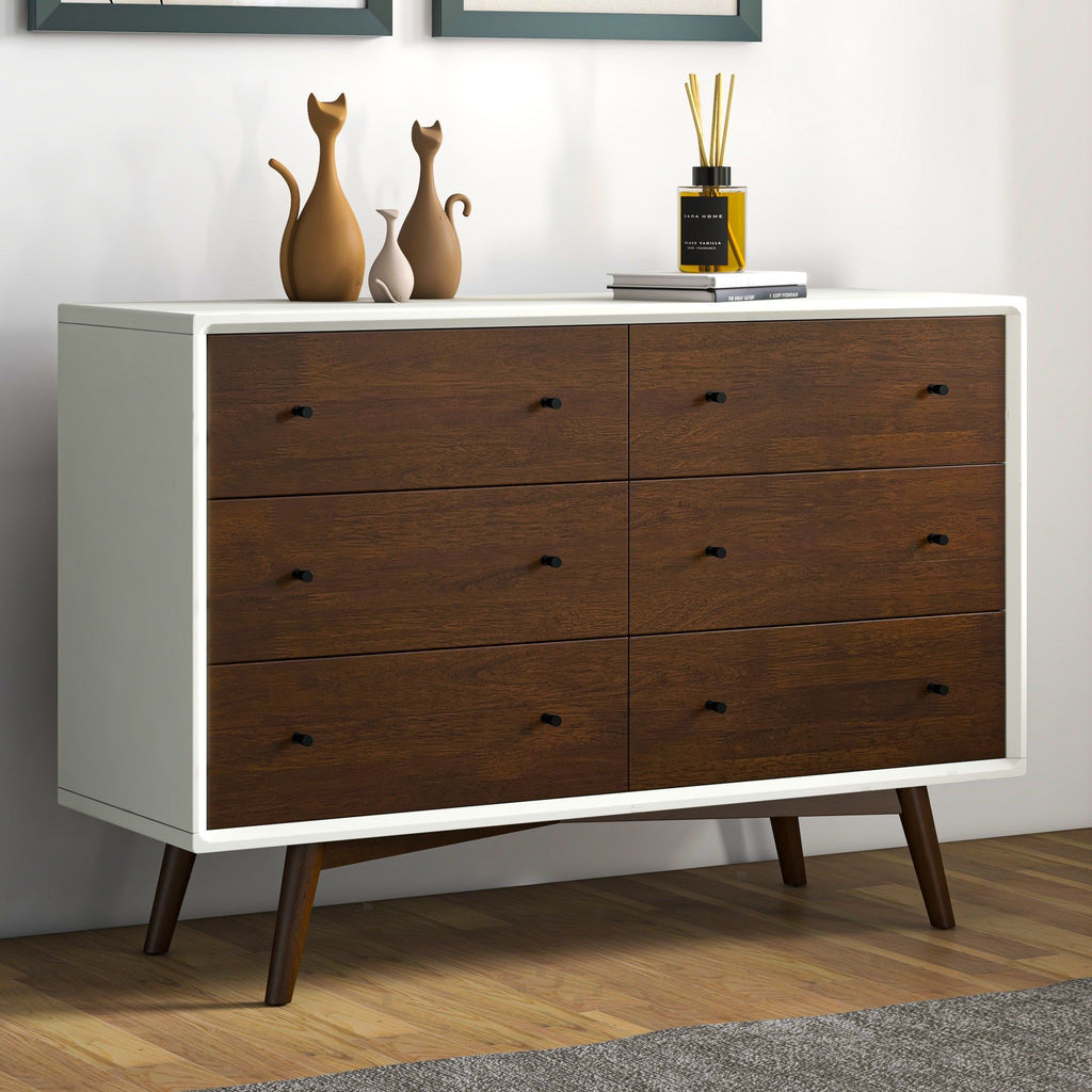 6-Drawer Dresser with Spacious Storage - Dark Brown / White
