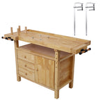 Wood Workbench with Bar Clamps - Rubberwood