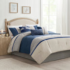 Blue Faux Suede 7 Piece Comforter Set with Hypoallergenic Fill - King