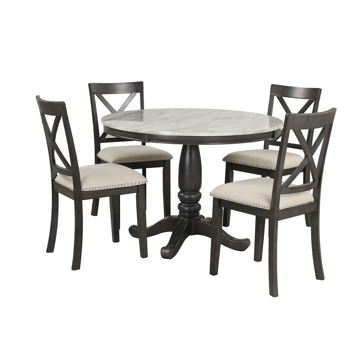 5-Piece Solid Wood Dining Set — White or Dark Gray