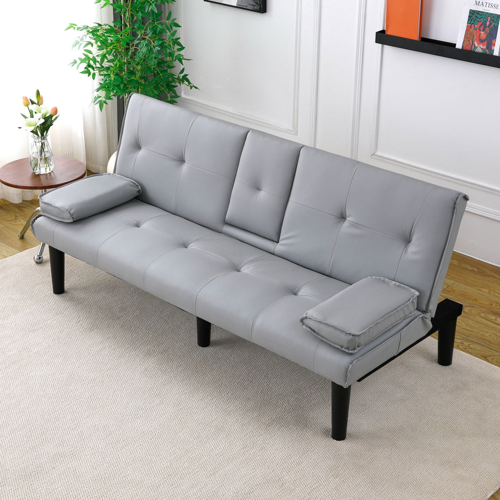 Foldable Sofa Bed with Cup Holder and Solid Wood Frame - Multiple Colors