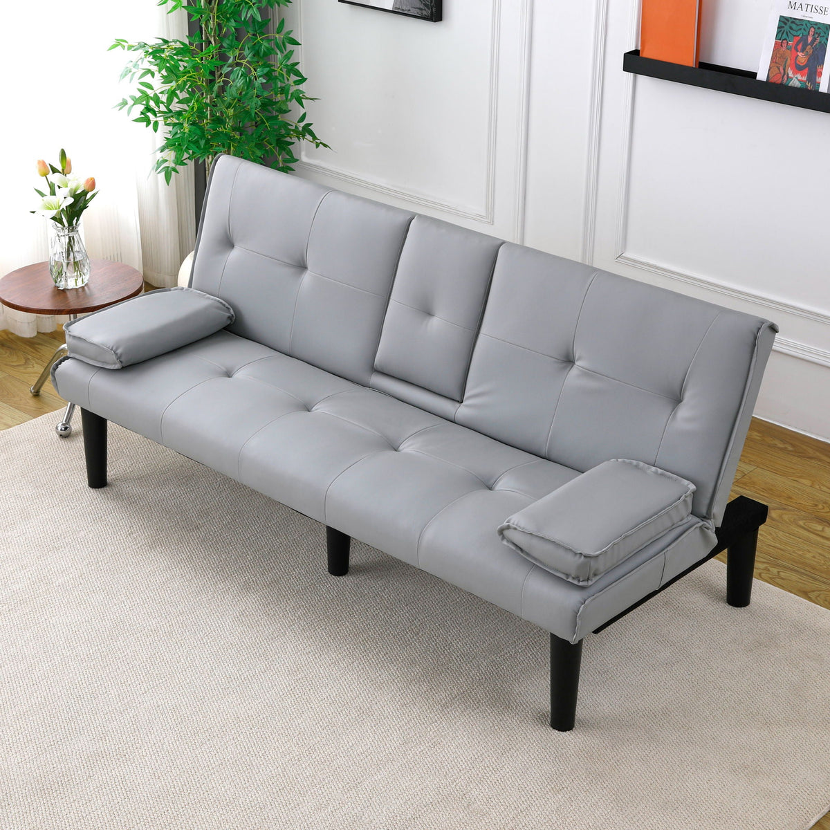 Foldable Sofa Bed with Cup Holder and Solid Wood Frame - Multiple Colors