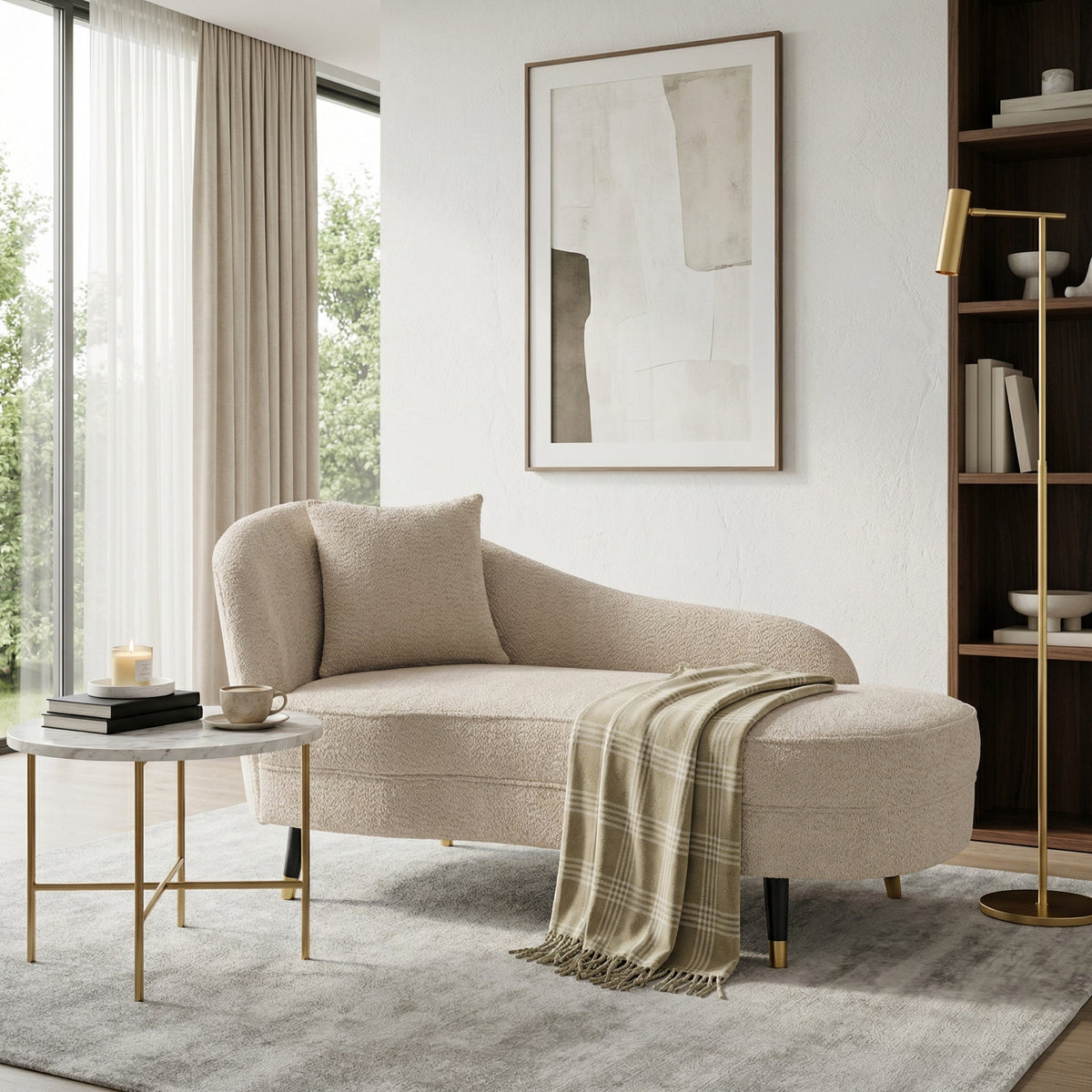 BellaLuxe Boucle Curved Chaise Lounge