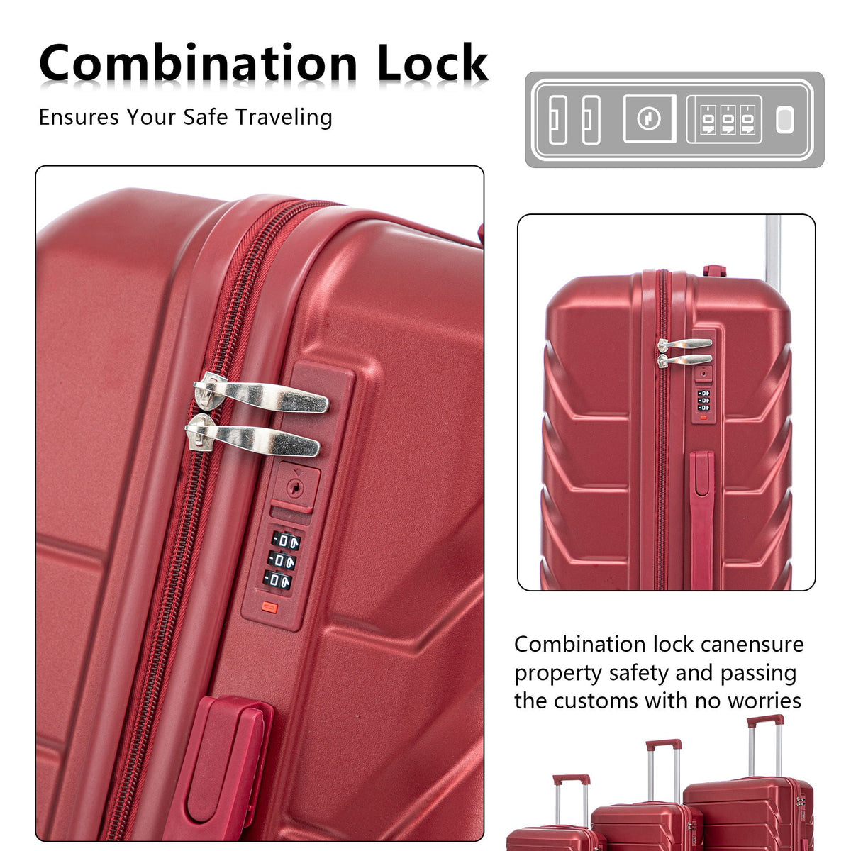 3 Pieces Set Spinner Wheel Luggage With Combination Lock