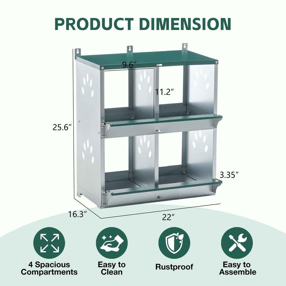 4 Compartment Chicken Nesting Boxes with Durable Metal Construction - Green