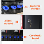 Wall Mounted Double Door Storage Cabinet with Tool Rack and Hooks - Black / Red