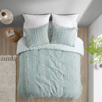 Cotton Jacquard Comforter Set with Reversible Design - Aqua