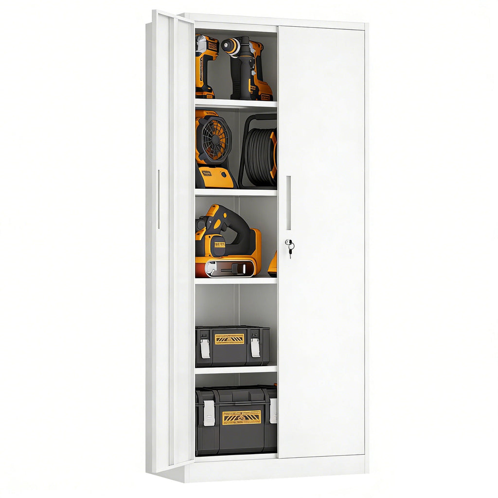 Steel Garage Storage Cabinet with Adjustable Shelves and Lock – Black or White