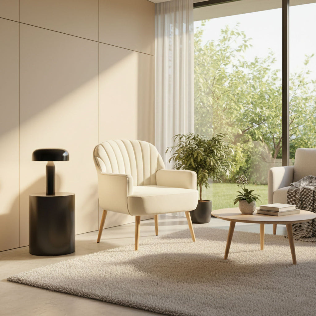 Upholstered Accent Armchair with Shell-Shaped Design - Multiple Colors