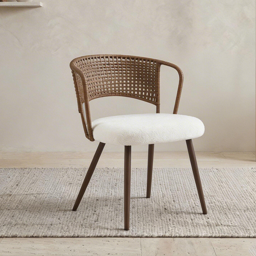 Farmhouse Style Wicker Dining Chair with Wing-Back Design - Light or Dark Brown