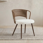 Farmhouse Style Wicker Dining Chair with Wing-Back Design - Light or Dark Brown
