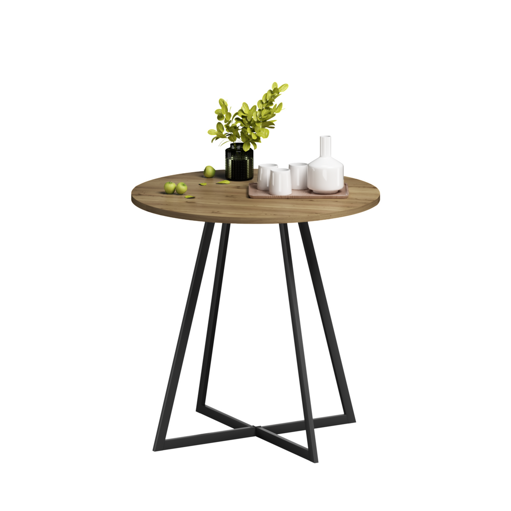 31.5 Inch Round Dining Table with Black Metal Legs - Brown