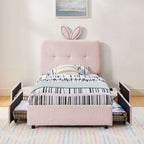 Upholstered Storage Bed with Oversized Rabbit Ear Headboard & LED Lights - Beige or Light Blue