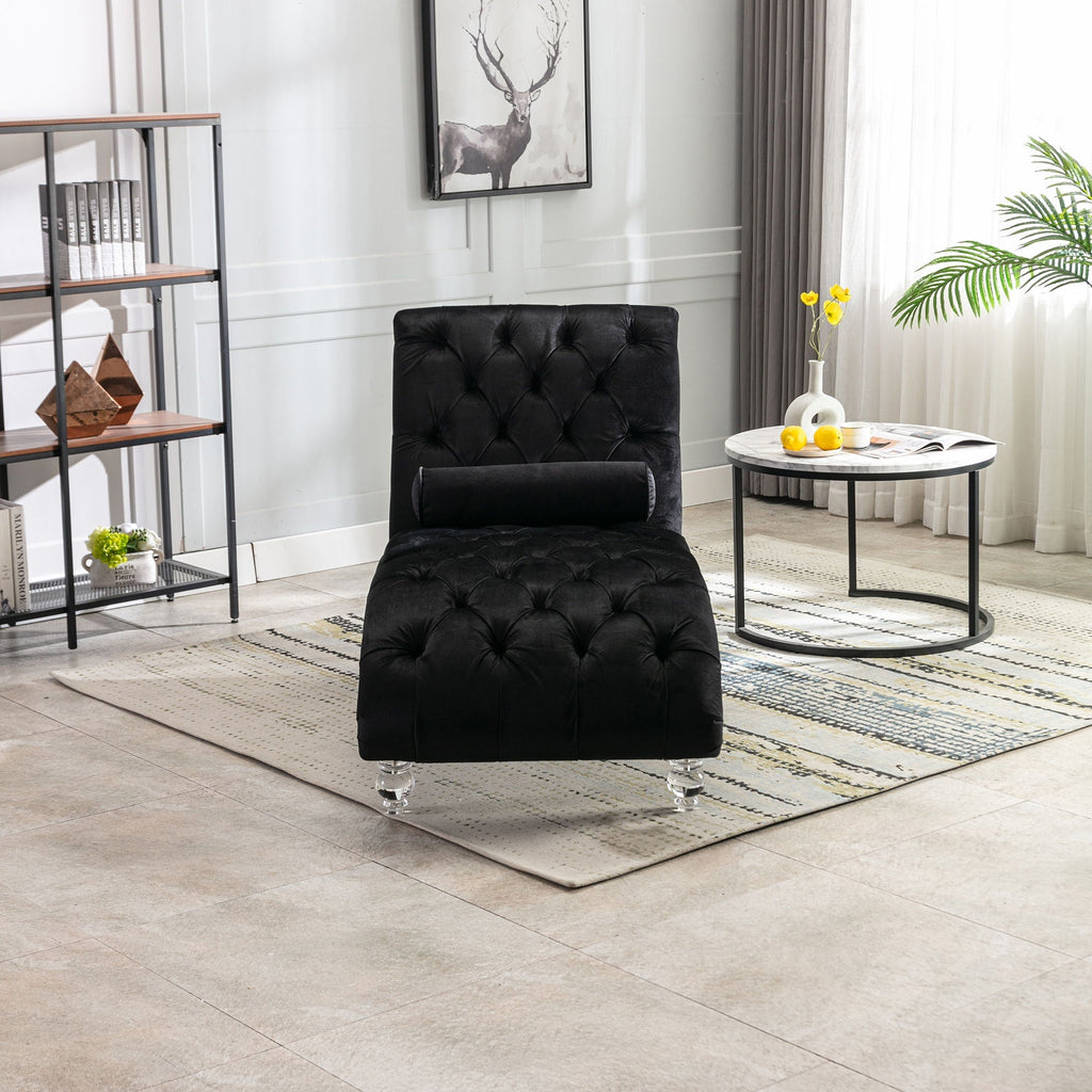 Velvet Button Tufted Chaise Lounge with Pillow - Multiple Colors