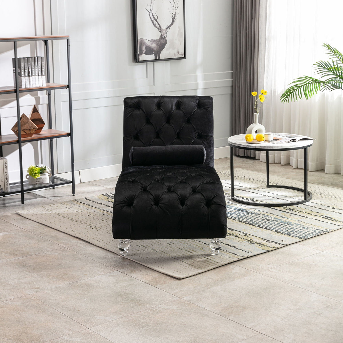 Velvet Button Tufted Chaise Lounge with Pillow - Multiple Colors