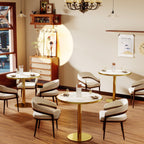 Round Modern Tulip Dining Table with Sintered Stone Top - Faux Marble