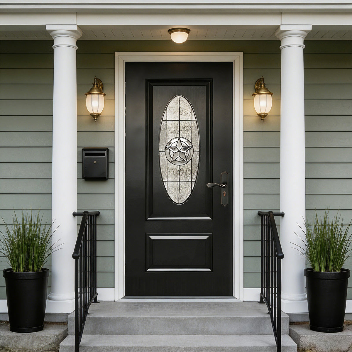 36"x80" Fiberglass Front Door with Durable Construction - Black