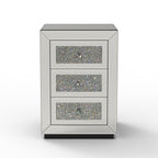 3 Drawer Nightstand with Glass Accents - Silver
