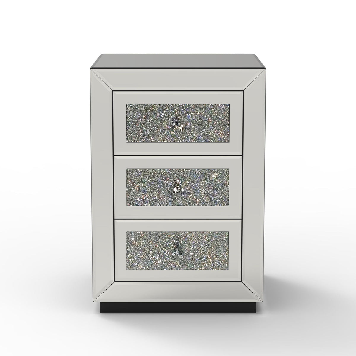 3 Drawer Nightstand with Glass Accents - Silver