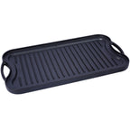 Pre-Seasoned Cast Iron Reversible Rectangular Grill Griddle with Dual-Sided Design - Black