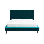 Light Blue Queen Platform Bed with Button Tufted Headboard