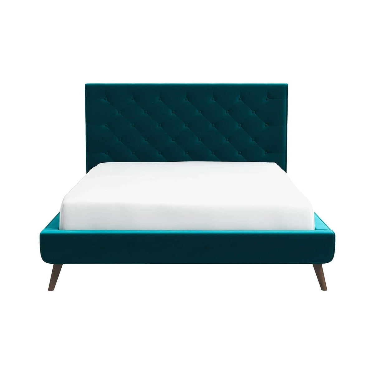 Light Blue Queen Platform Bed with Button Tufted Headboard