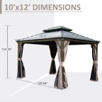 10' x 12' Hardtop Gazebo with Galvanized Steel Double Roof - Brown