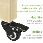 Raised Wooden Planter Box with Lockable Wheels - Natural
