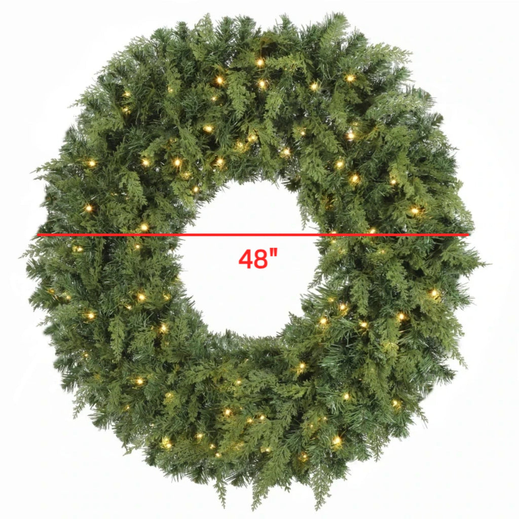 48-Inch Pre-Lit Crestwood Spruce Artificial Christmas Wreath with 8 Lighting Modes - Green