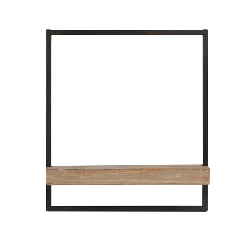 Black Brown Wall Shelf with Industrial Iron Frame and Fir Wood