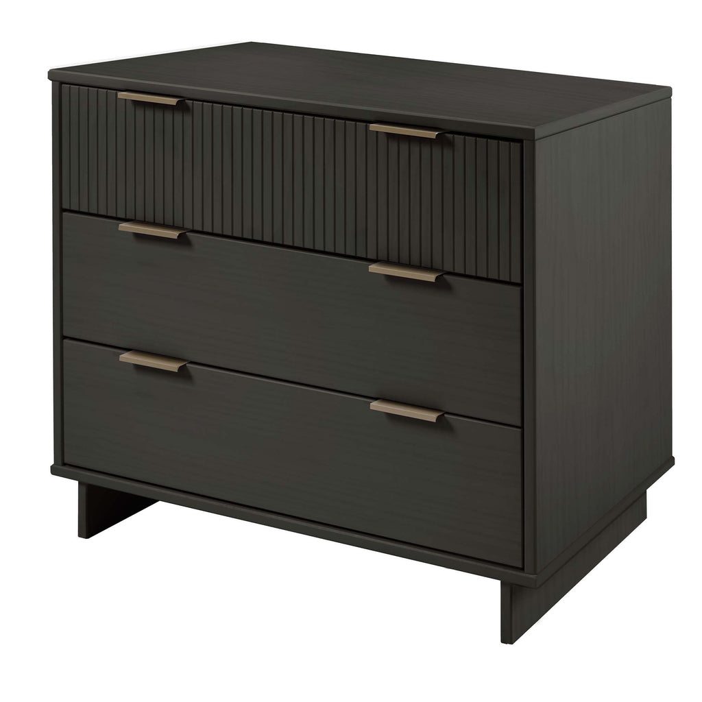 Solid Wood 3 Drawer Dresser with Ribbed Fronts - Multiple Colors