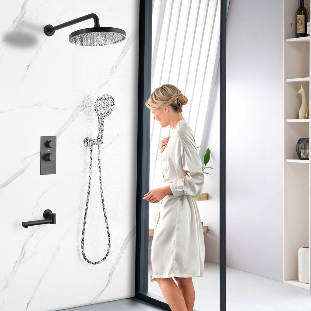10" Shower System Set with Control Valve – Solid Brass – Gold or Black