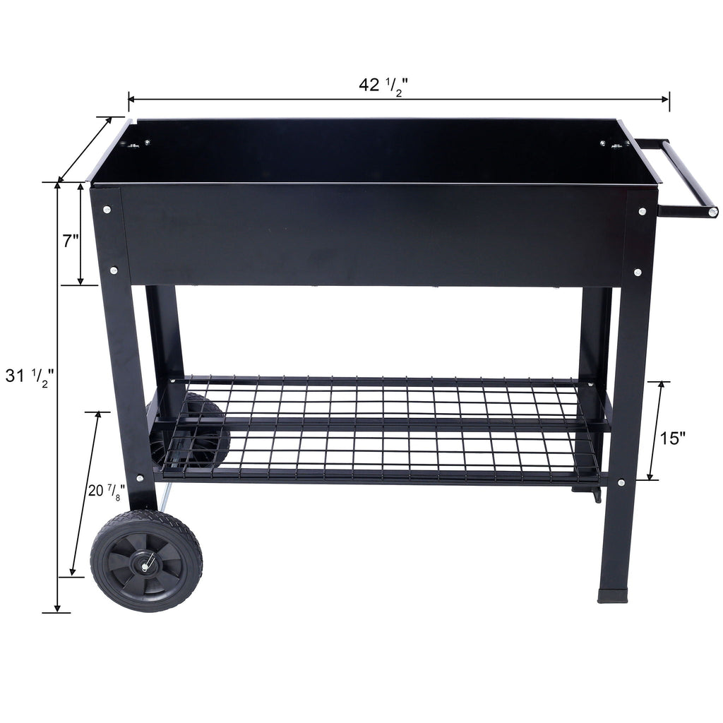 Elevated Metal Planter Garden Bed with Wheels - Black