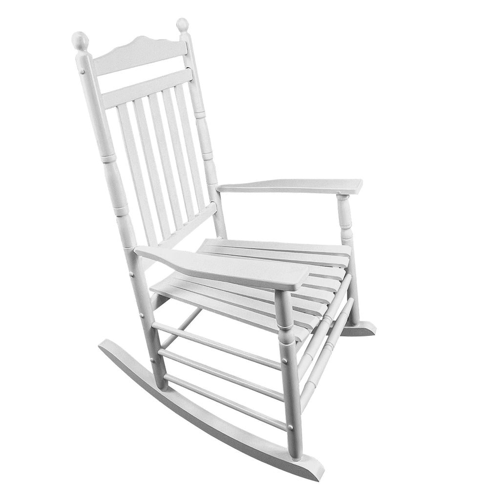 Balcony Porch Adult Rocking Chair with Solid Hardwood Frame - Available in Brown, Oak, or White