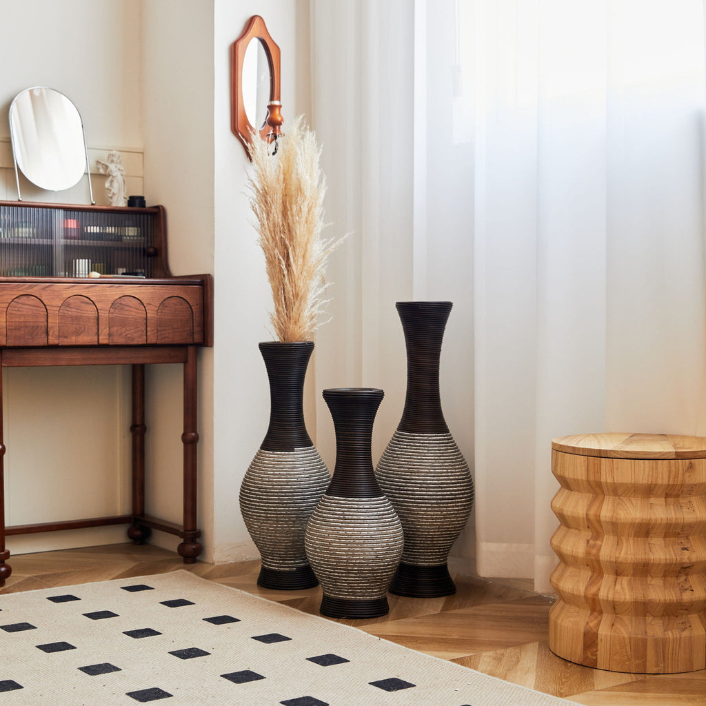 Tall Designer Floor Vase with Elegant 2 Tone - White or Dark Brown