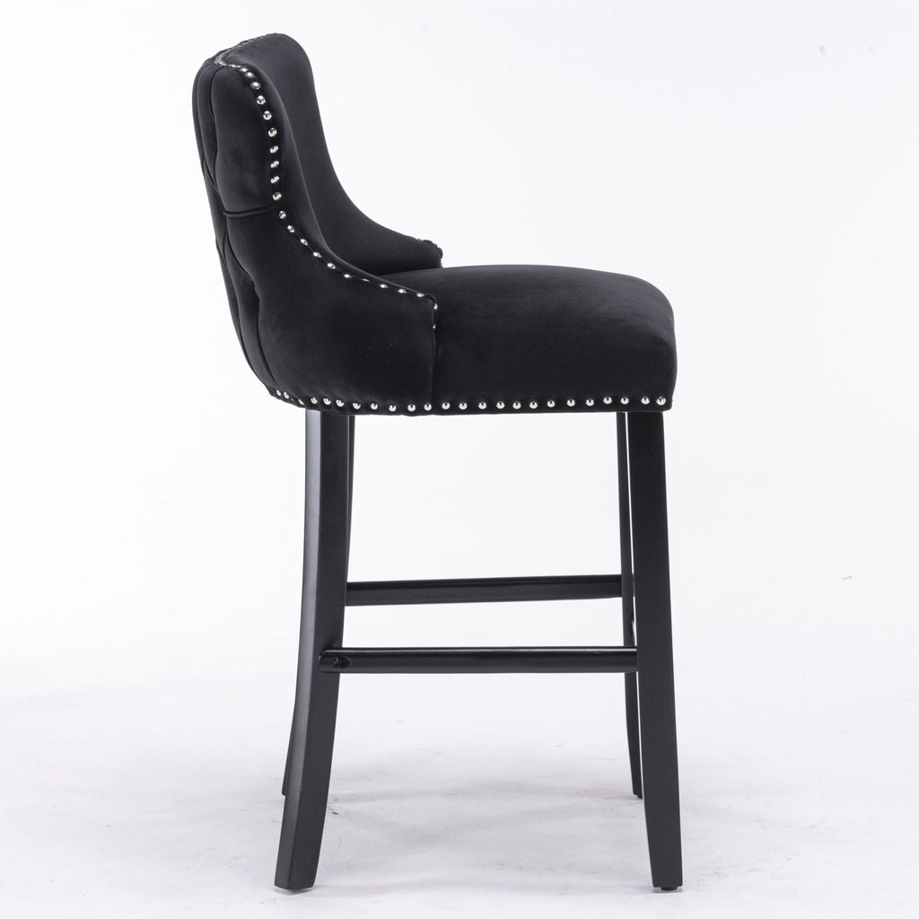 Upholstered Wing-Back Barstools with Button Tufting and Nailhead Trim - Set of 2