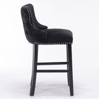 Upholstered Wing-Back Barstools with Button Tufting and Nailhead Trim - Set of 2