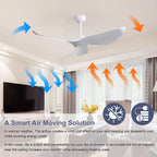 52" Indoor Ceiling Fan Without Light with 6-Speed DC Motor and Remote - White