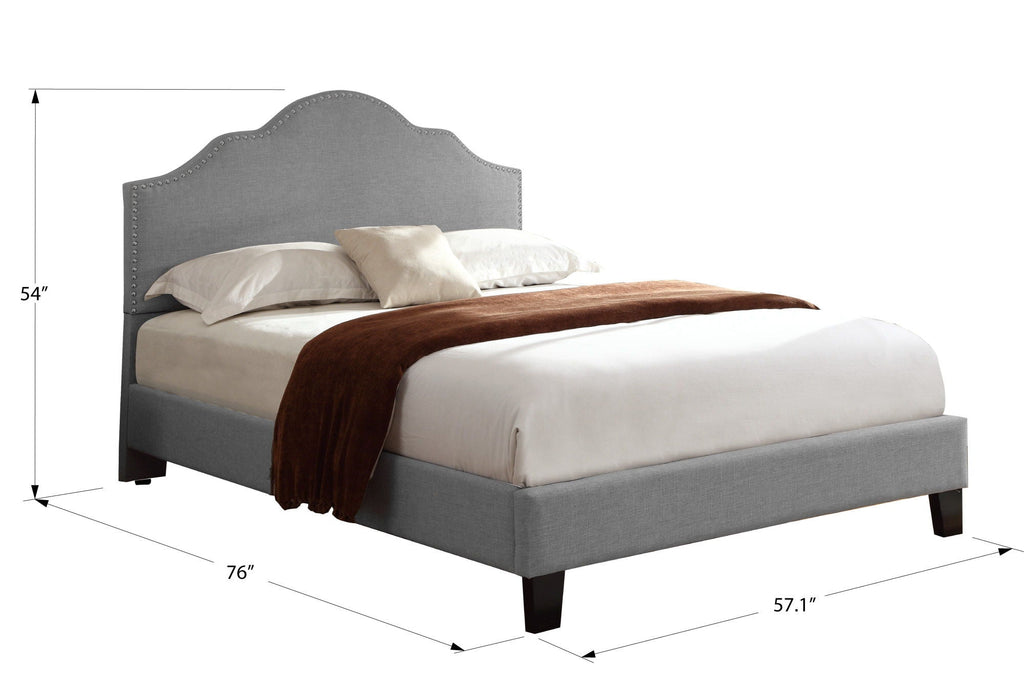 Fabric Upholstered Bed with Padded Headboard – Full or Queen, Gray or Dark Gray