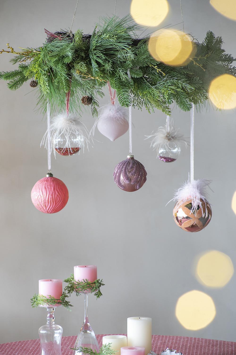 Pink Glass Christmas Ball Ornaments (Set of 6)