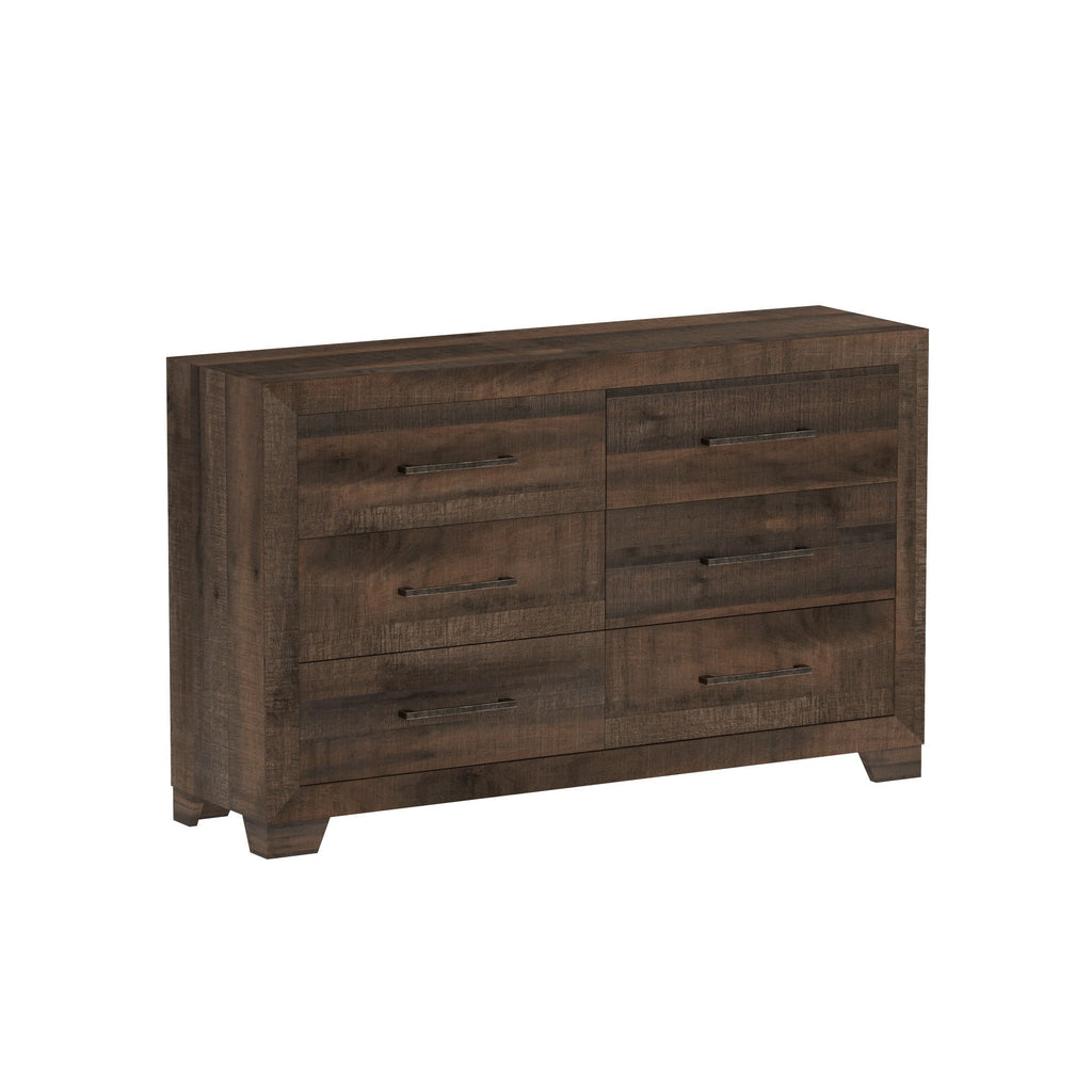 6 Drawer Wooden Dresser with Spacious Storage - Brown