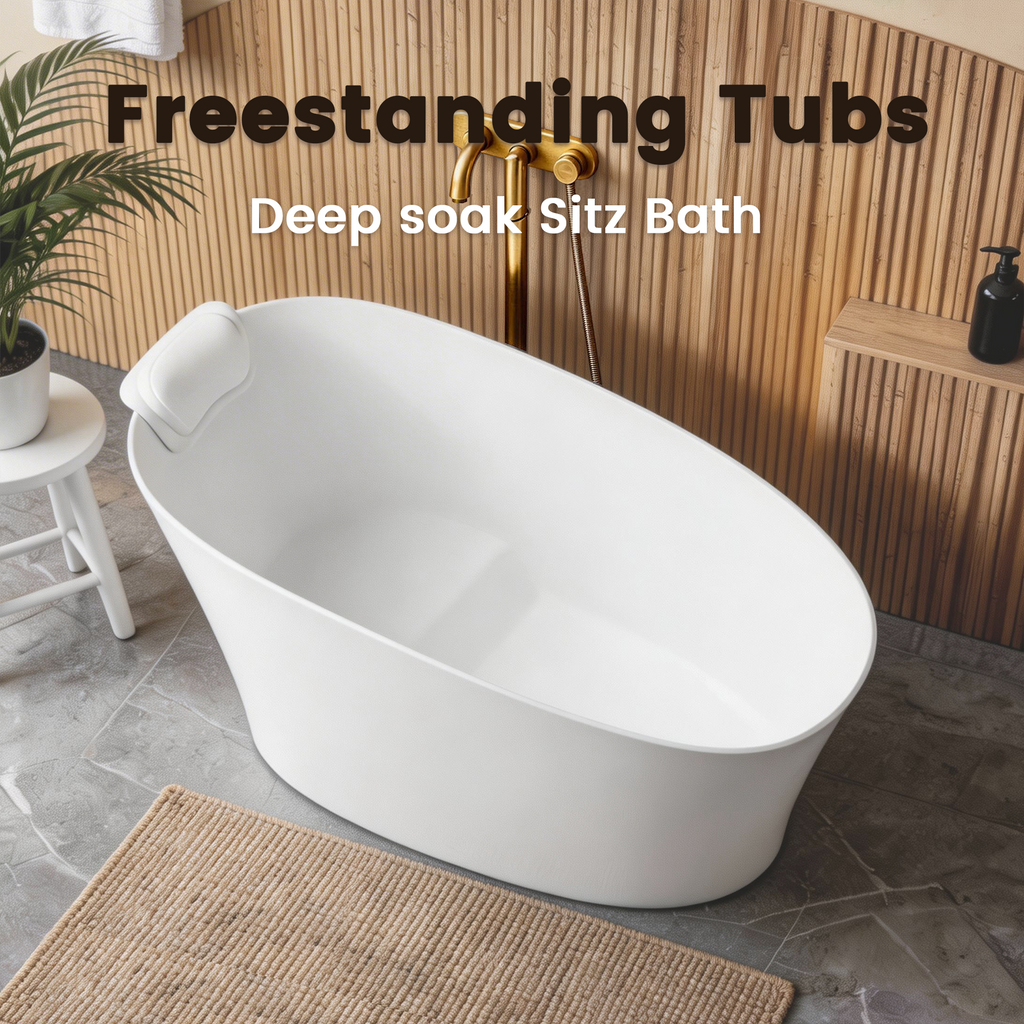 51" Solid Surface Oval Freestanding Bathtub with Heat Retention - White