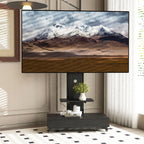 Mobile TV Cart with Push Pull Drawer and Lockable Wheels - Black or Light Brown