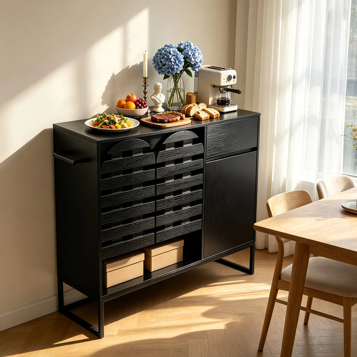 Buffet Cabinet with Storage and Woven Doors