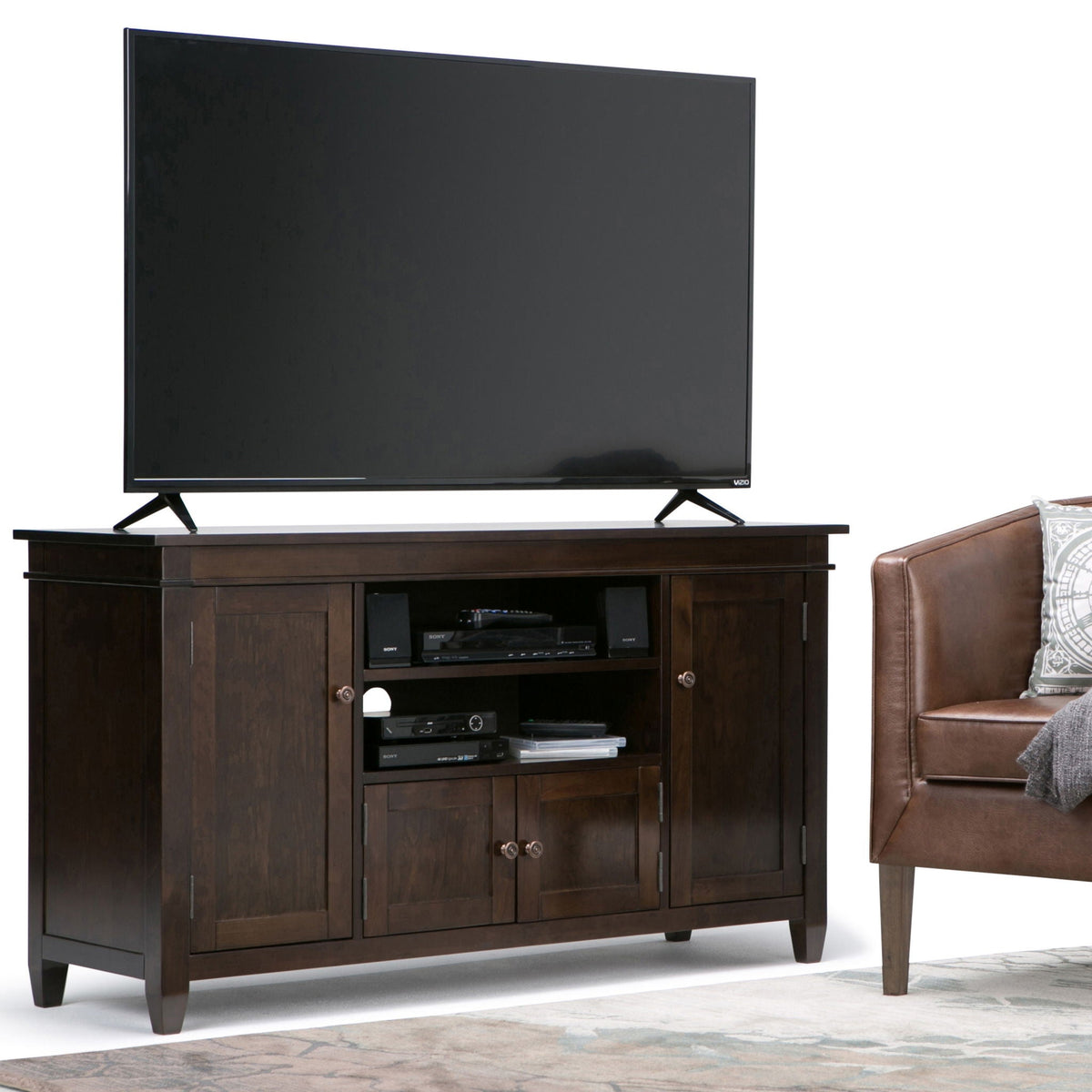 Solid Wood TV Media Stand with Ample Storage - Dark Brown