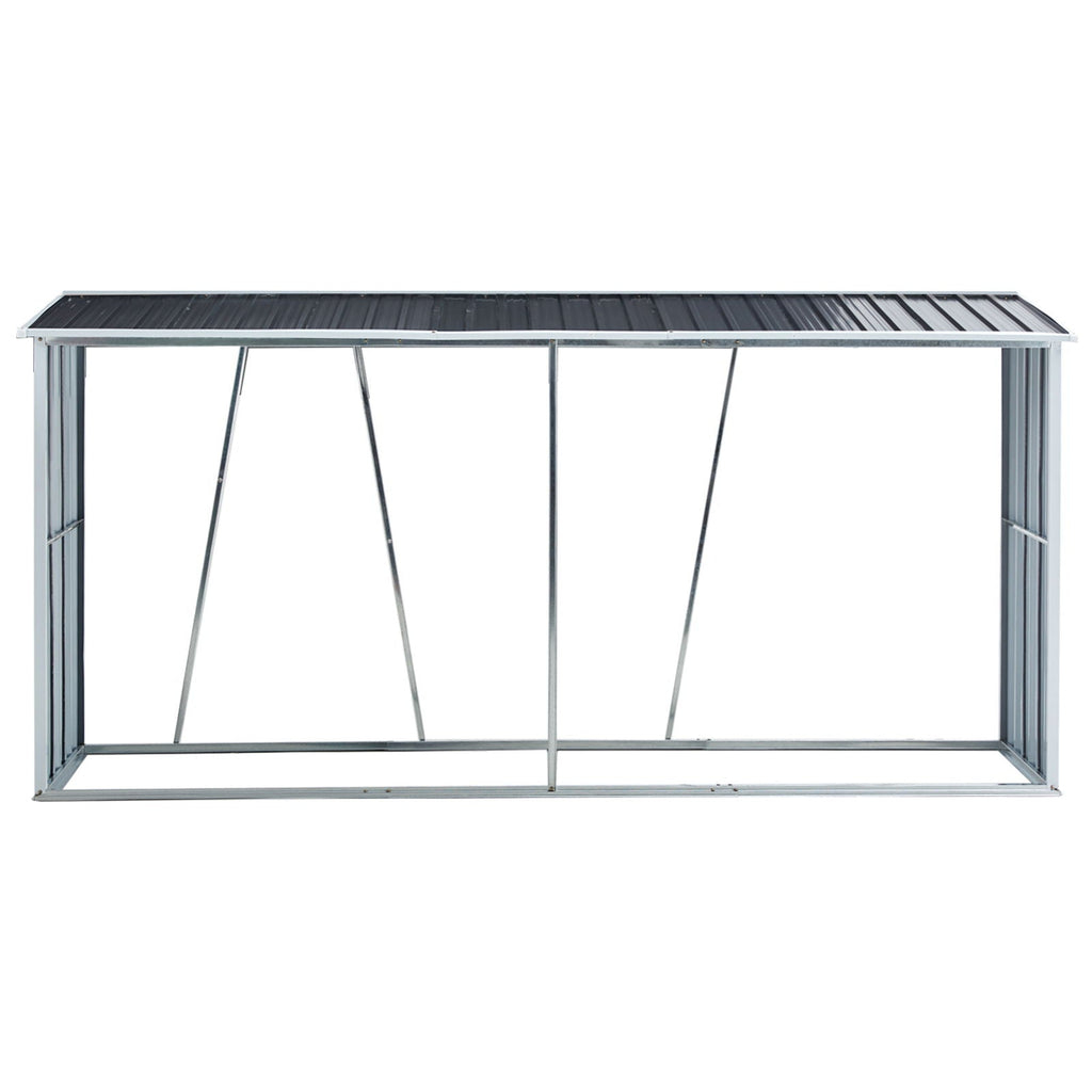Galvanized Steel Firewood Rack with Roof - Gray